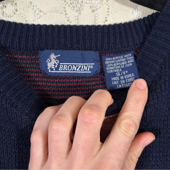 Vintage Geometric Patterned Crewneck Sweater Navy Blue Red Green Size Small - Picture 2 of 7